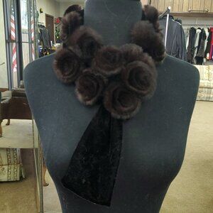 Rex Rabbit Fur and Velvet Rose Scarf